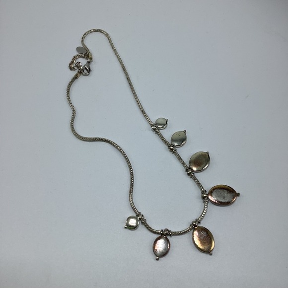 Vintage Carolina Herrera Blue Abalone Necklace 7 Oval Leaf Stem Pendants - Picture 6 of 6